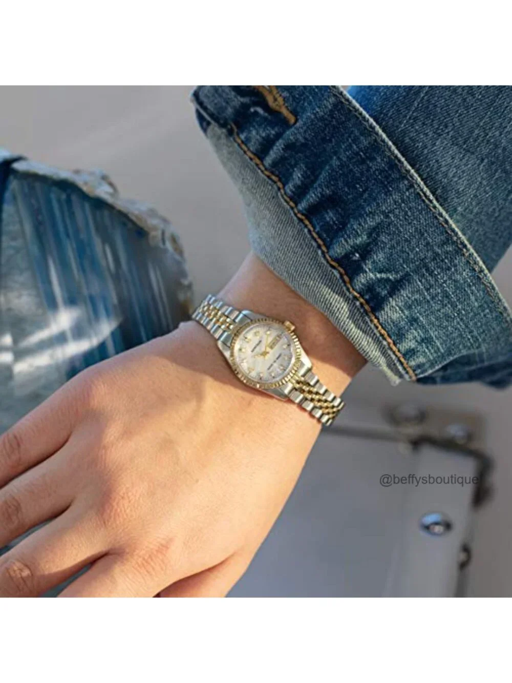Women's Crystal Accented Bracelet Watch, Mother-of-Pearl Dial, Two-Tone
